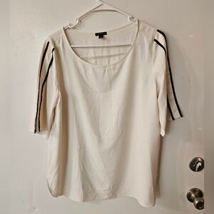 Ann Taylor Cream Blouse with Black Trim